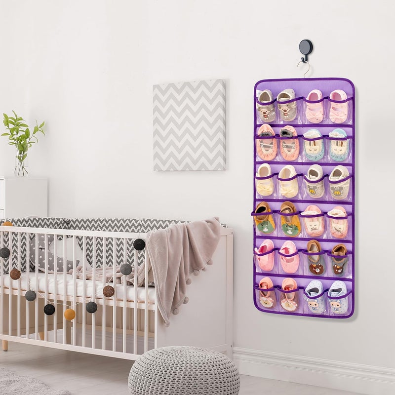 ANIZER Dual-sided Hanging Baby Shoes Organizer Closet Toddler Shoe Storage Holder for Kids Bow Socks Underwear (PURPLE) - Image 4